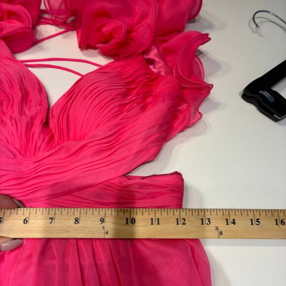 Mac Duggal Bright Pink Open Back Ruffle Shoulder Gown 67911 Sz 0 - Picture 11 of 13